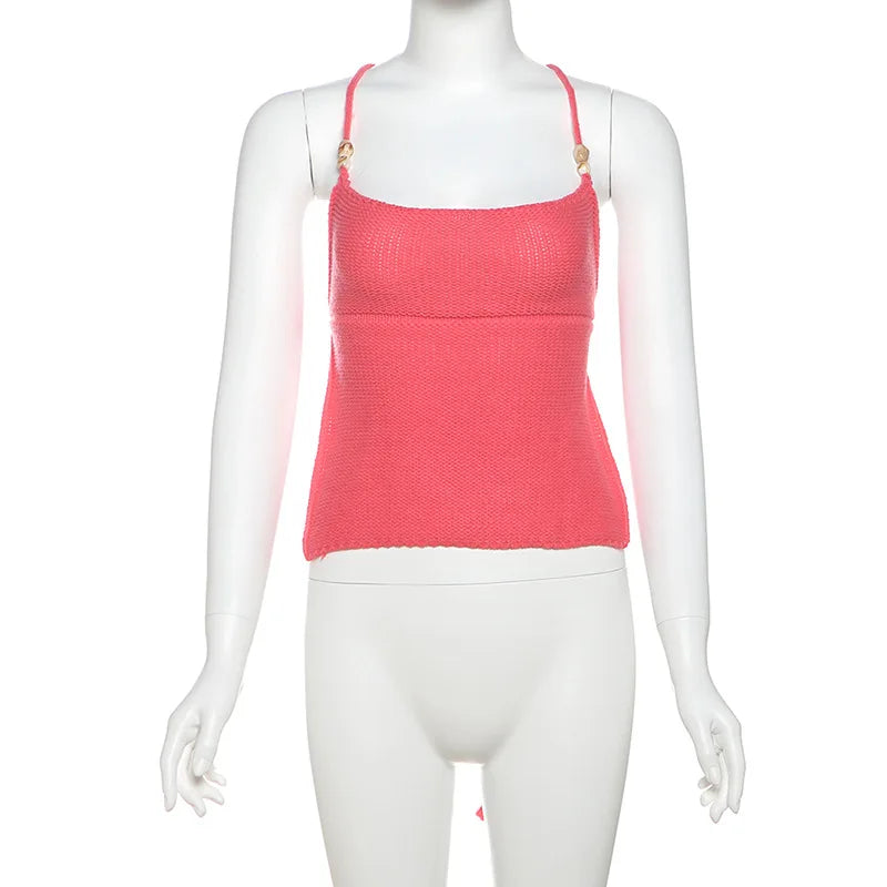 Backless Halter Knit Top