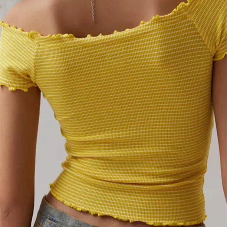 Striped Off-Shoulder Crop Tee