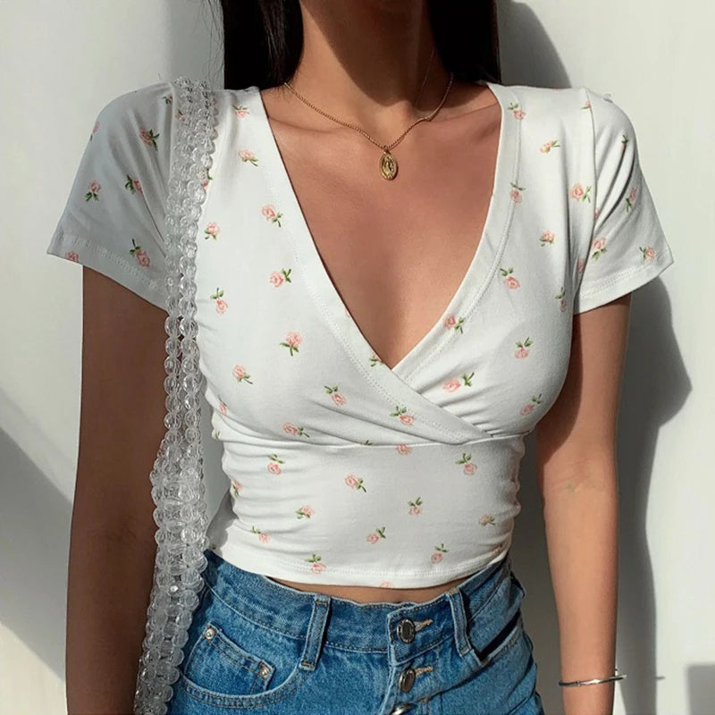 Floral V-Neck Crop Tee