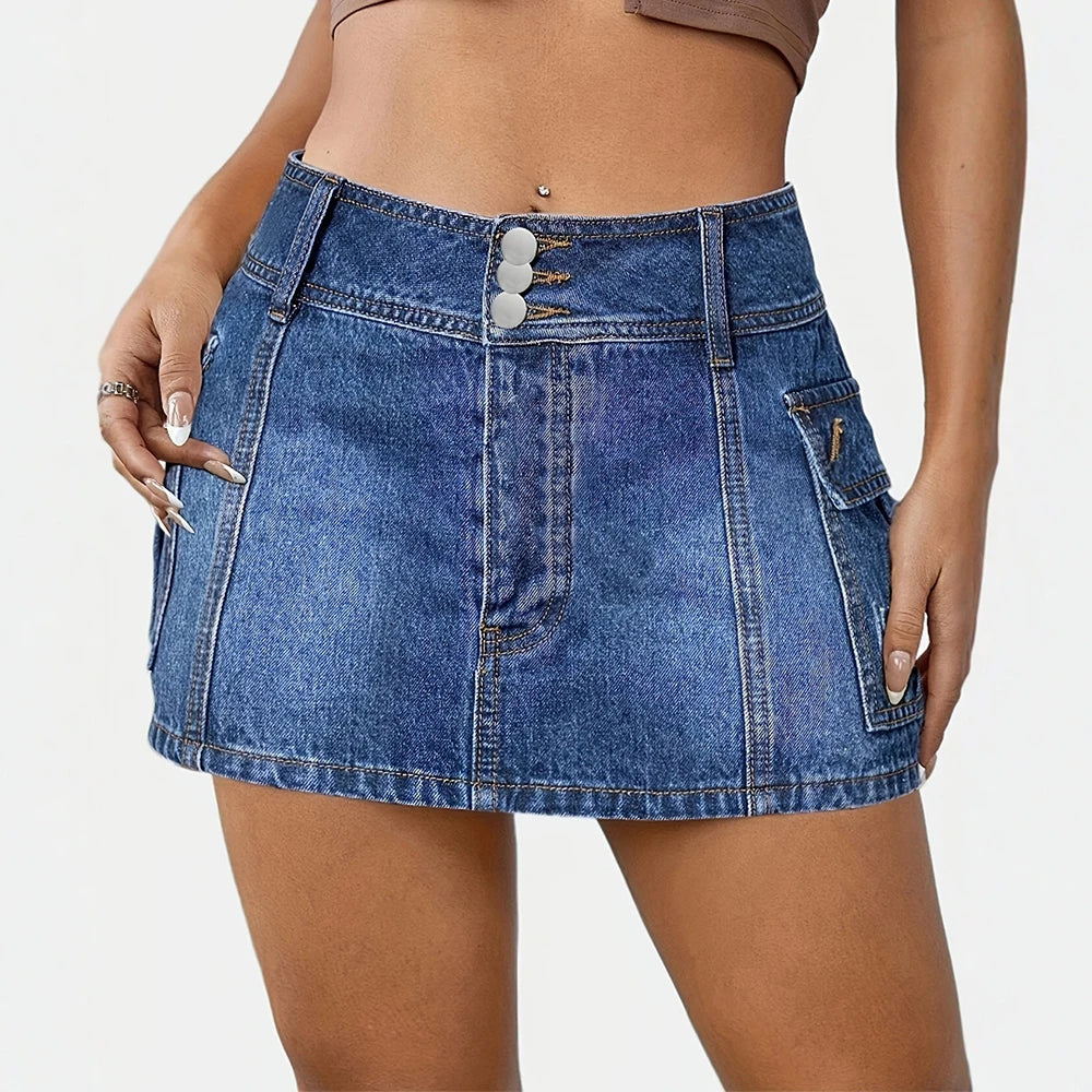 Mini Skirt with Button Pocket Detail