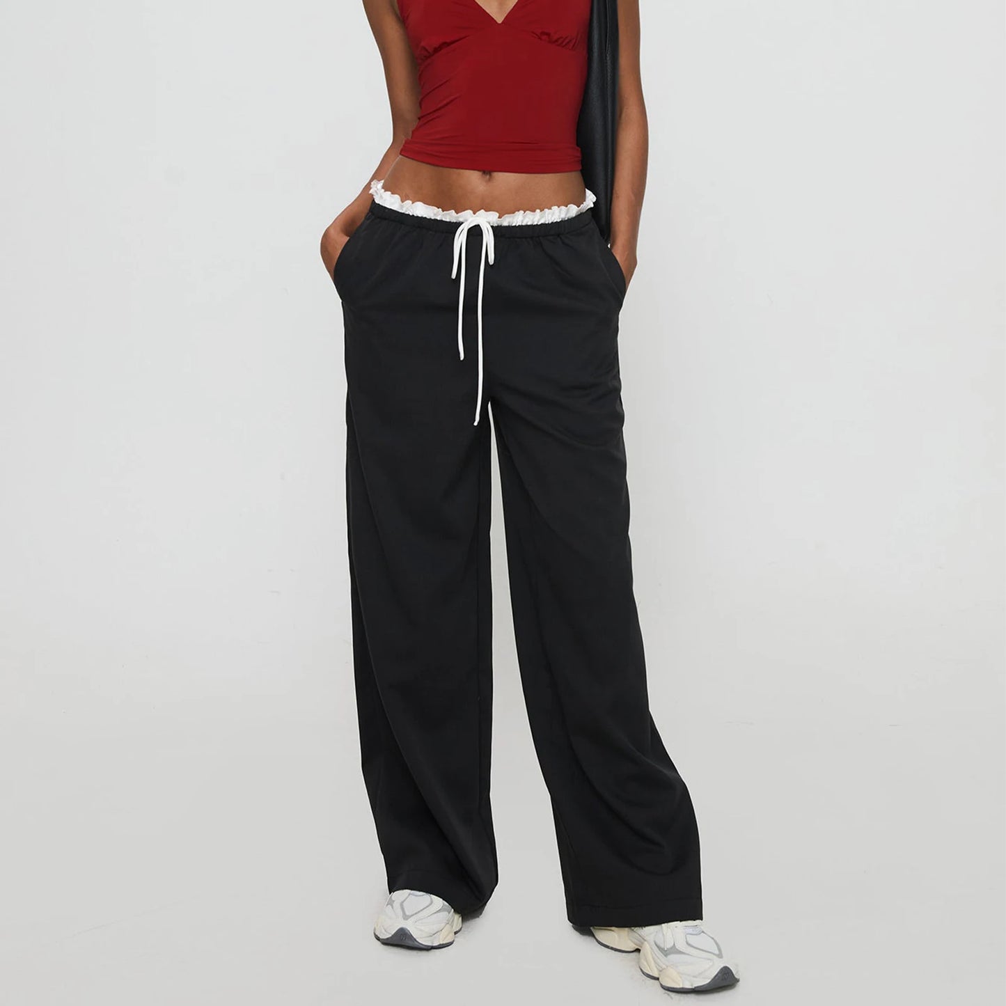 Ruffle Trim Drawstring Pants