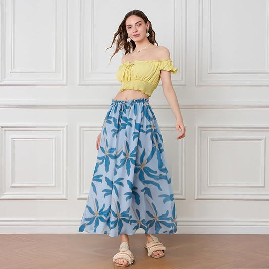 Floral Drawstring Maxi Skirt
