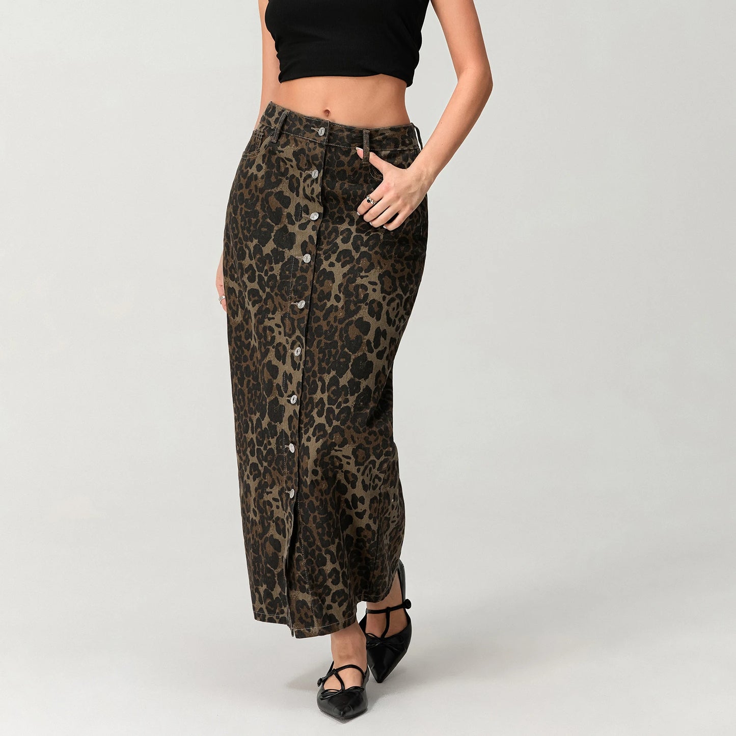 Leopard Print Button Skirt