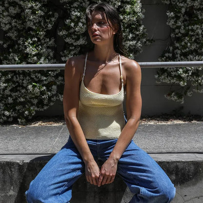 Backless Halter Knit Top
