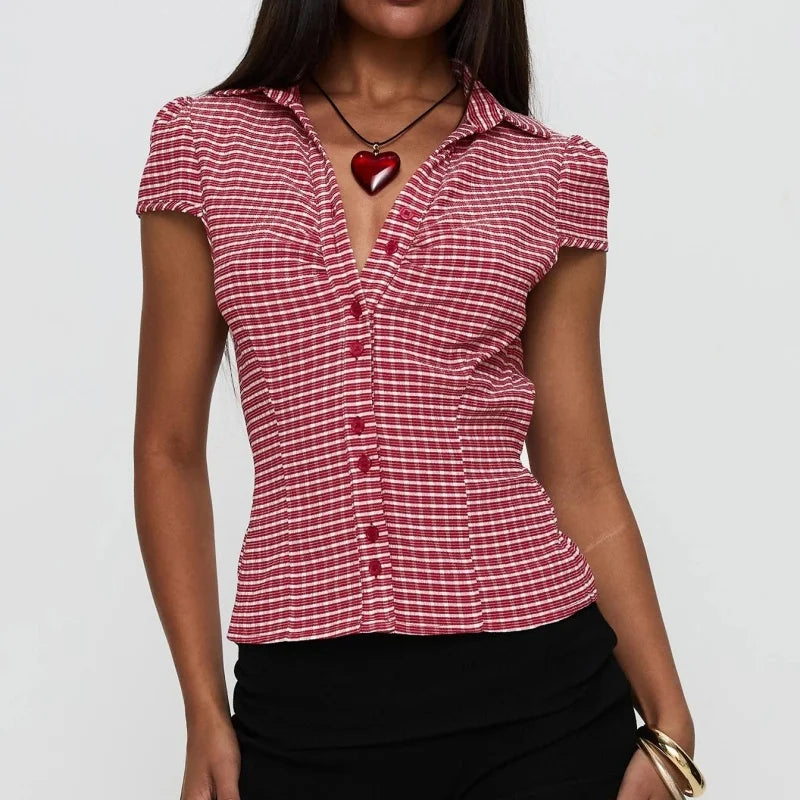 Red Plaid Button-Up Shirt