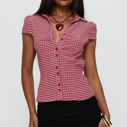 Red Plaid Button-Up Shirt