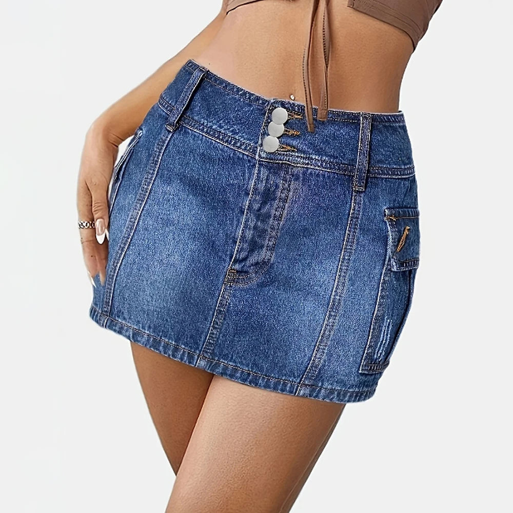 Mini Skirt with Button Pocket Detail