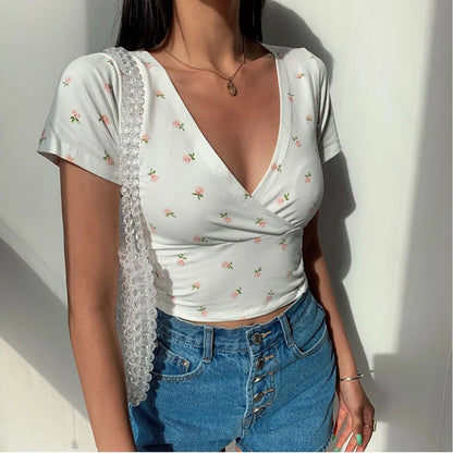 Floral V-Neck Crop Tee