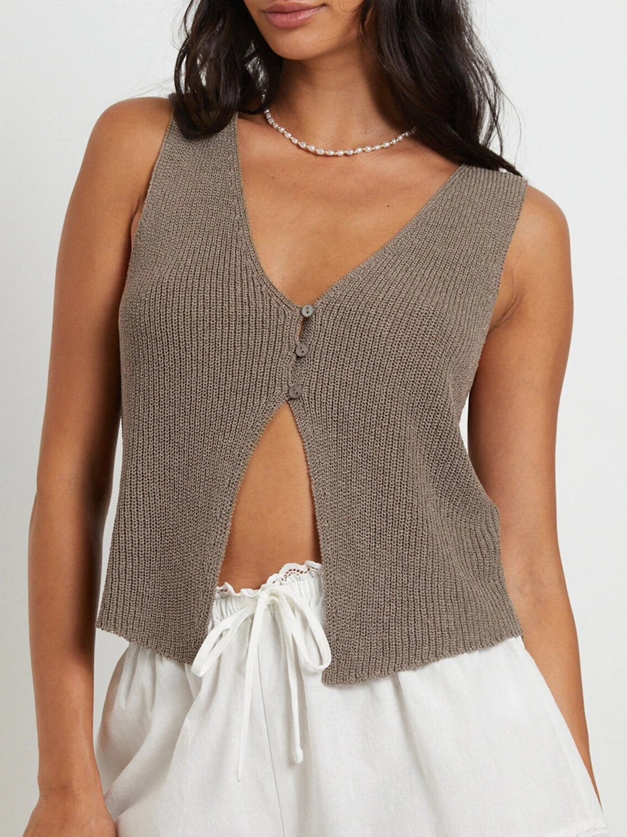 Knitted V-Neck Tank Top