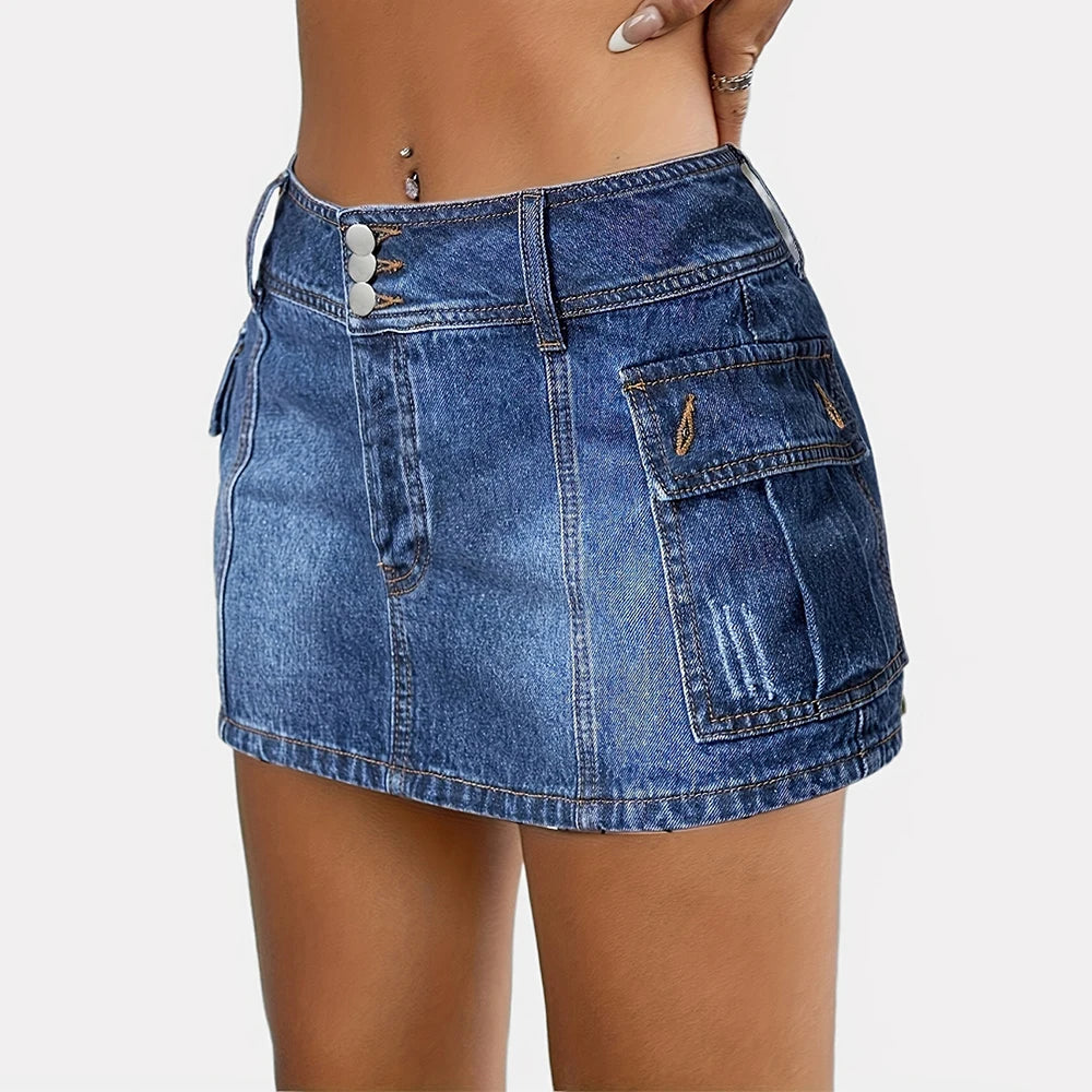 Mini Skirt with Button Pocket Detail