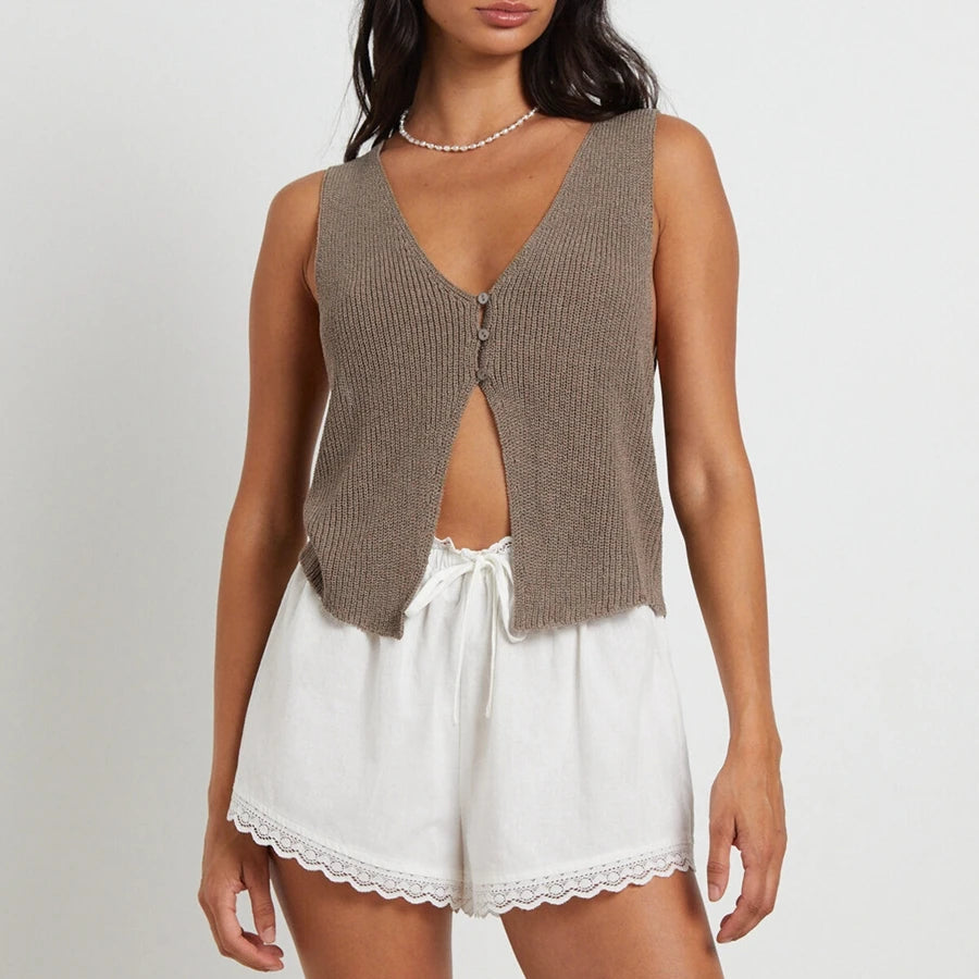 Knitted V-Neck Tank Top