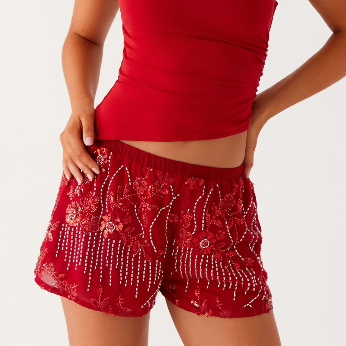 Low-Rise Sequin Mini Shorts