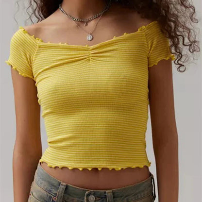 Striped Off-Shoulder Crop Tee