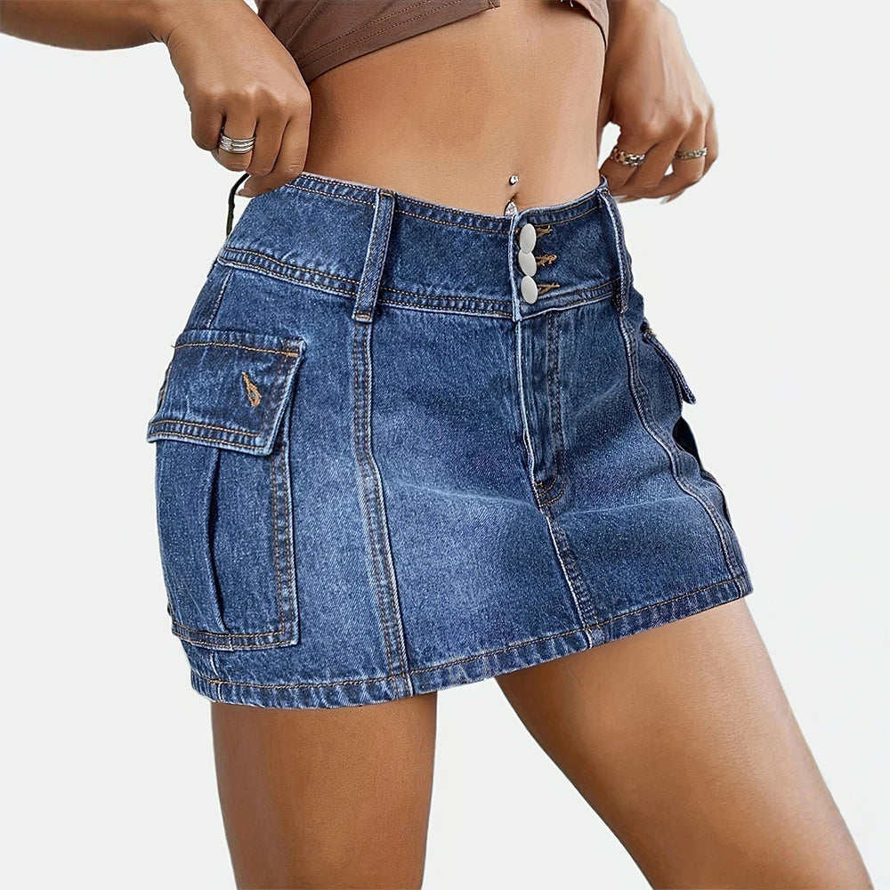 Mini Skirt with Button Pocket Detail
