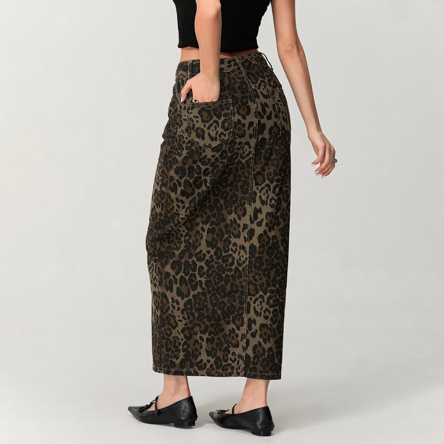 Leopard Print Button Skirt