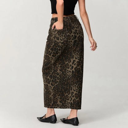 Leopard Print Button Skirt