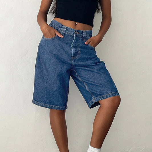 Wide-Leg Denim Shorts