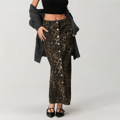 Leopard Print Button Skirt