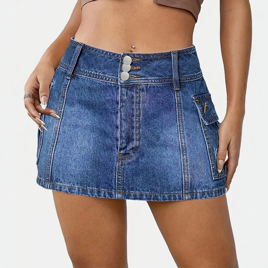 Mini Skirt with Button Pocket Detail