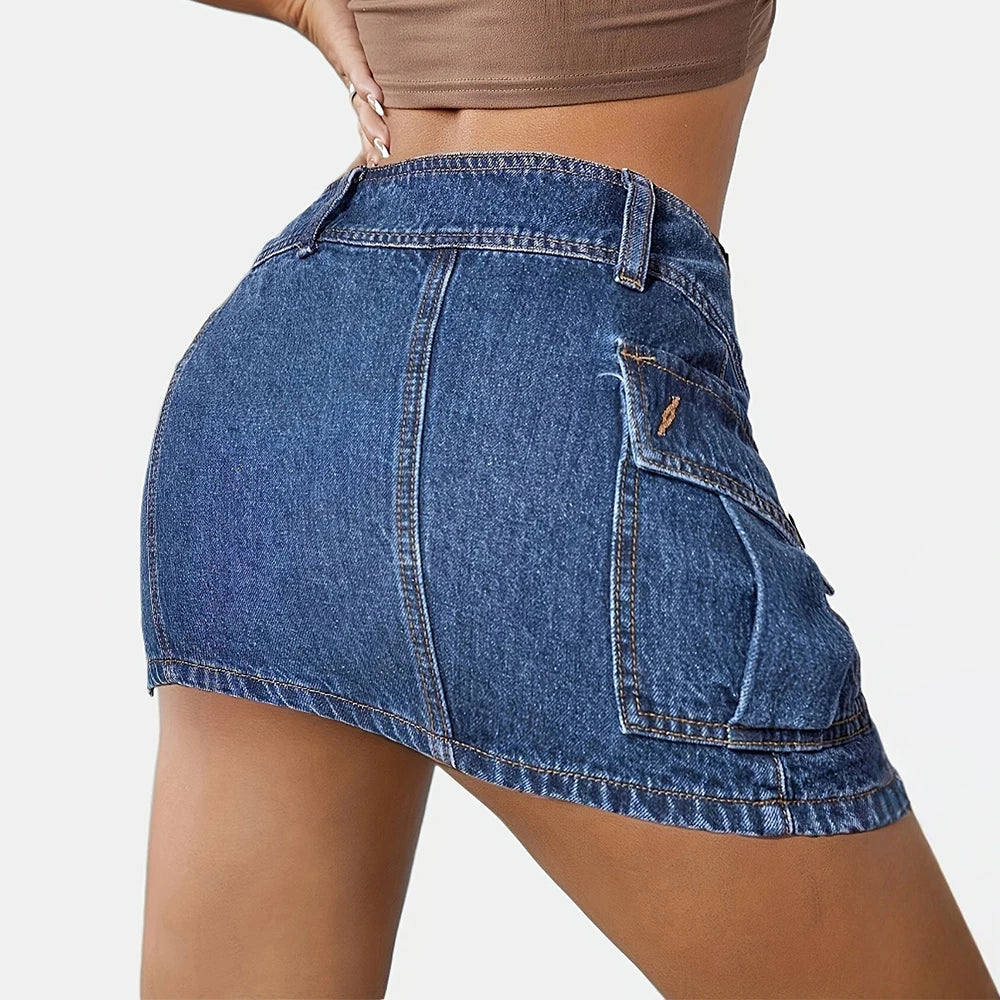 Mini Skirt with Button Pocket Detail