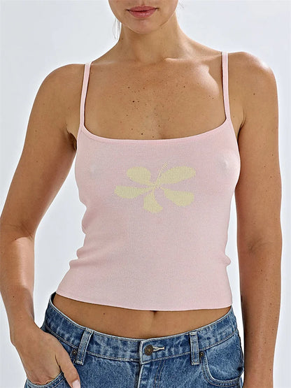 Flower Knit Backless Tank