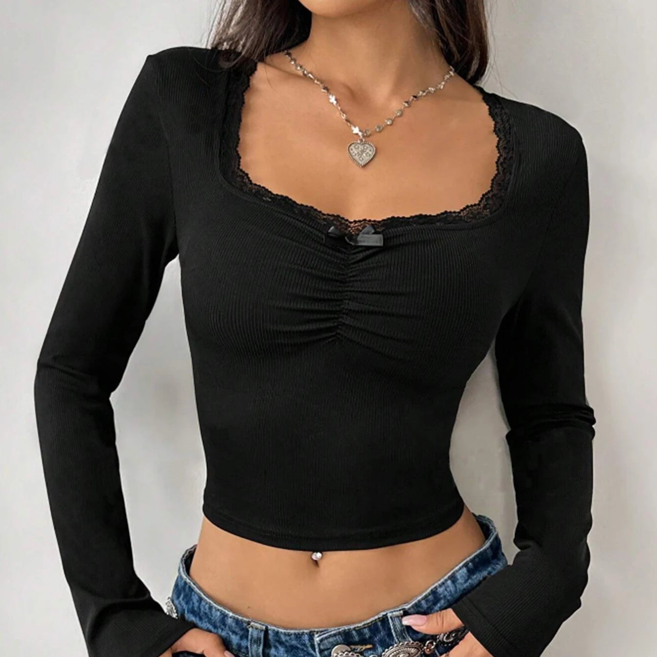 Lace-Trim Bow Baby Tee