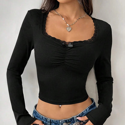 Lace-Trim Bow Baby Tee