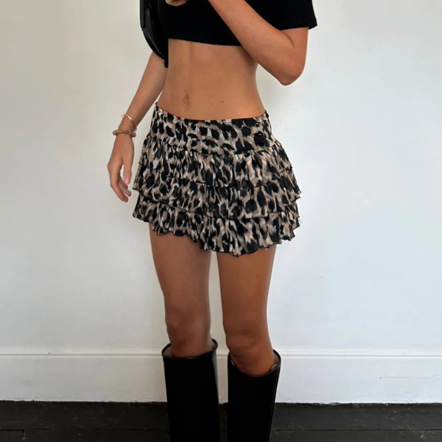 Leopard Ruffle Mini Skirt