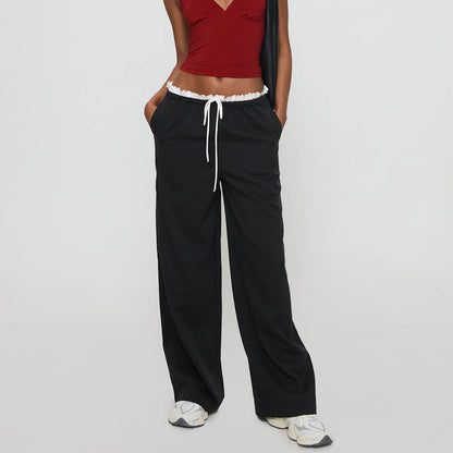 Ruffle Trim Drawstring Pants