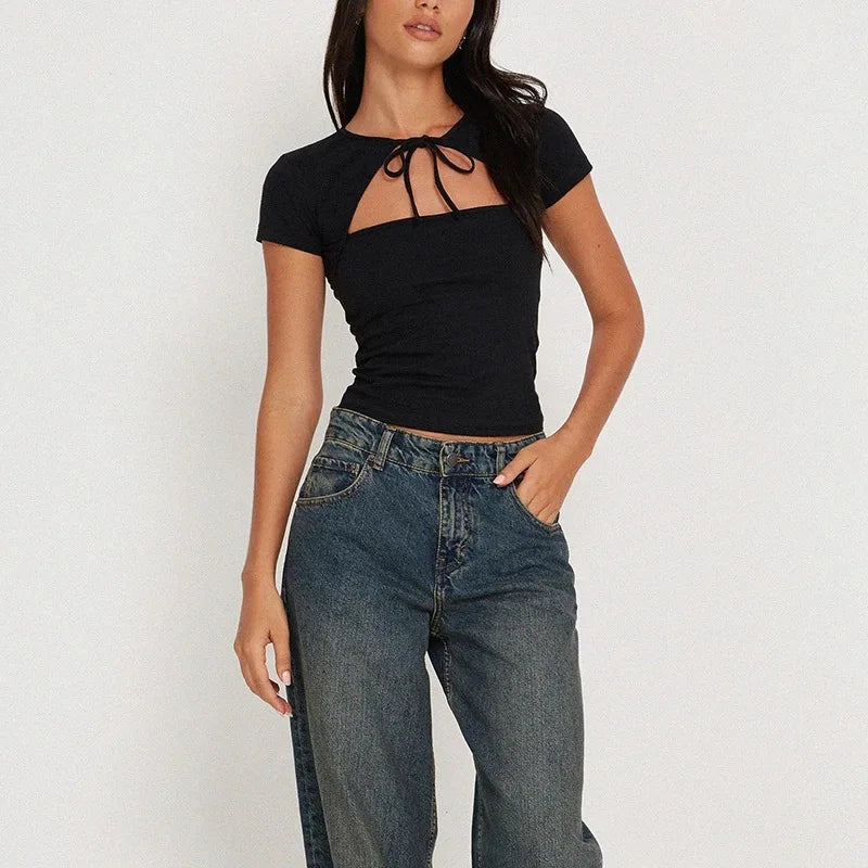 Openwork Strap Knit Tee