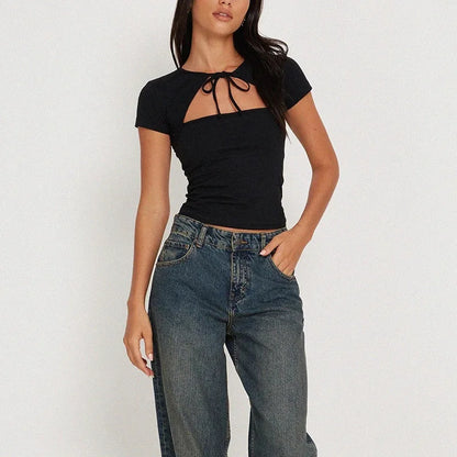Openwork Strap Knit Tee